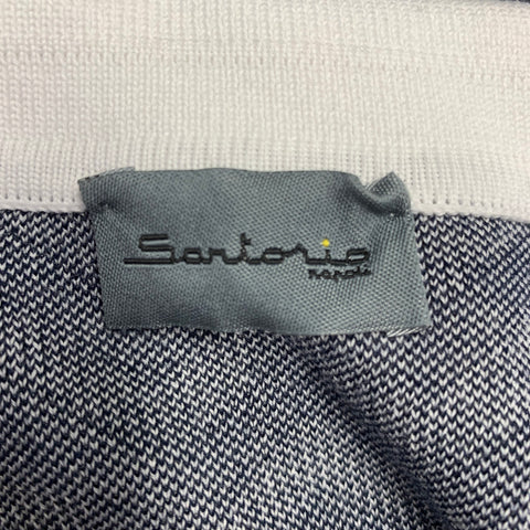 SARTORIO Size M White Navy Chevron Cotton Buttoned Polo
