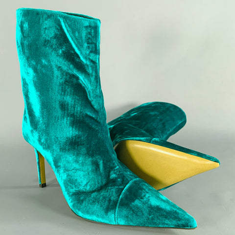 ALEXANDRE VAUTHIER Size 7 Blue Green Velvet Pointed Toe Boots