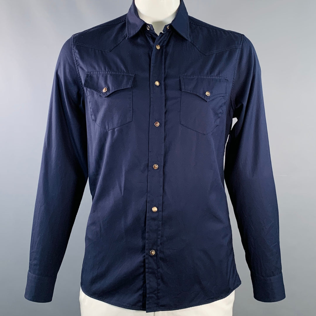 BRUNELLO CUCINELLI Size L Navy Cotton Twill Western Leisure Fit Long Sleeve Shirt