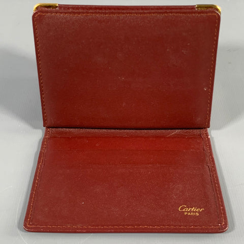 CARTIER Burgundy Gold Leather Card Case Wallet