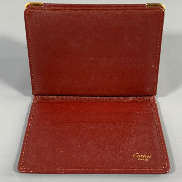 CARTIER Burgundy Gold Leather Card Case Wallet