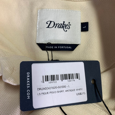 DRAKES LONDON Size L Beige Cotton Pique Long Sleeve Polo