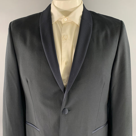CALVIN KLEIN Size 44 Navy Wool Shawl Collar Sport Coat