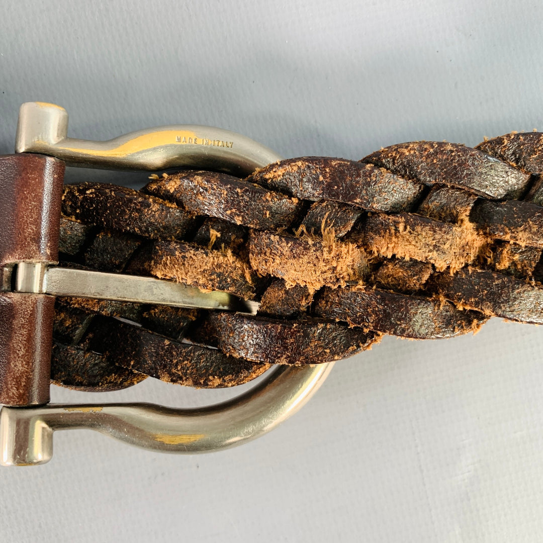 Salvatore Ferragamo Brown Braided Belt with Silver Buckle SALVATORE FERRAGAMO Size 38 Dark Brown Silver Braided  main image 3