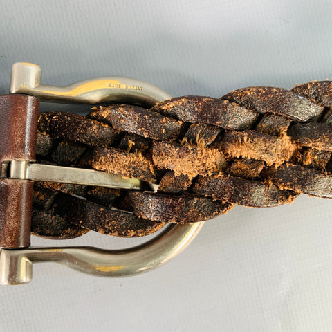 SALVATORE FERRAGAMO Taille 38 Ceinture en cuir tressé marron foncé argenté