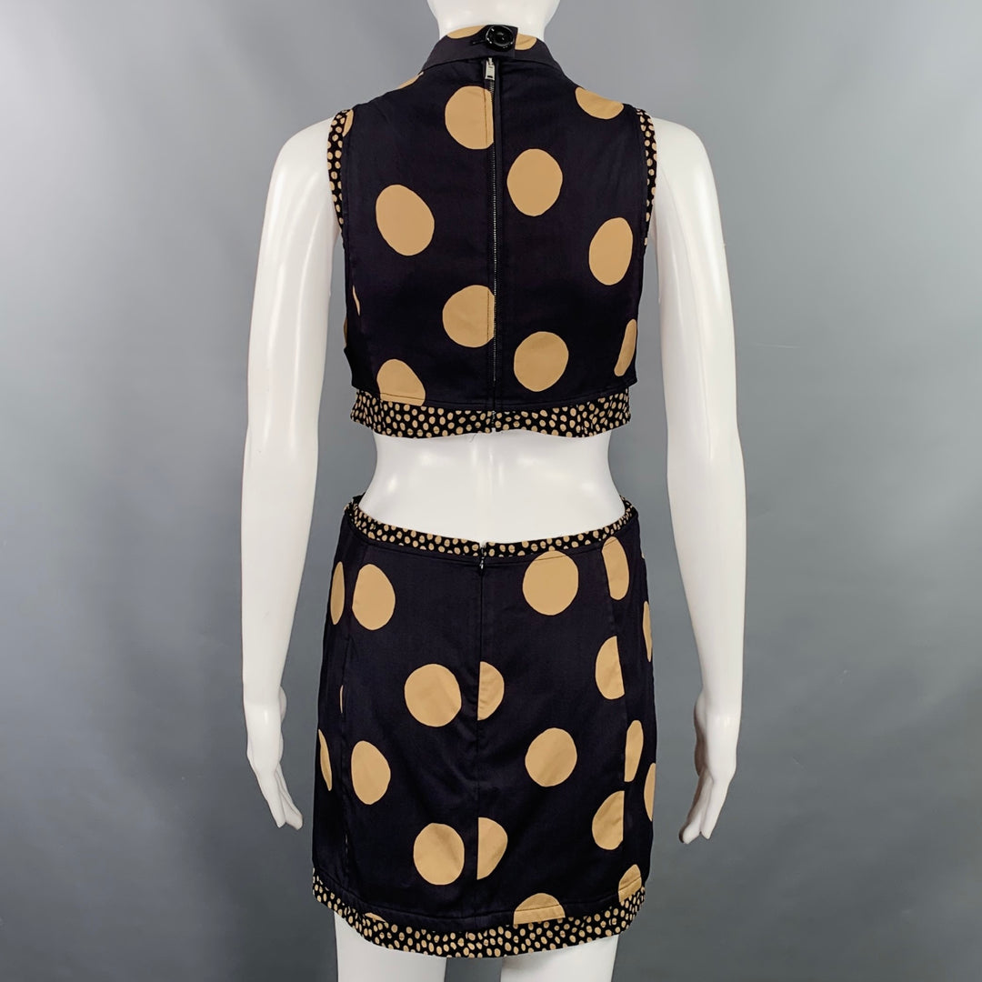 PROENZA SCHOULER Size 4 Black Tan Viscose Blend Polka Dot High Collar Dress