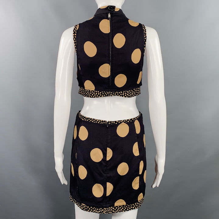 PROENZA SCHOULER Size 4 Black Tan Viscose Blend Polka Dot High Collar Dress