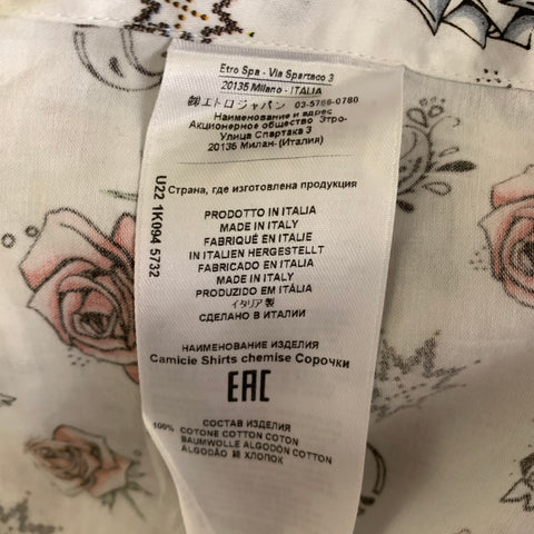 ETRO Size S White Graphic Cotton Long Sleeve Shirt