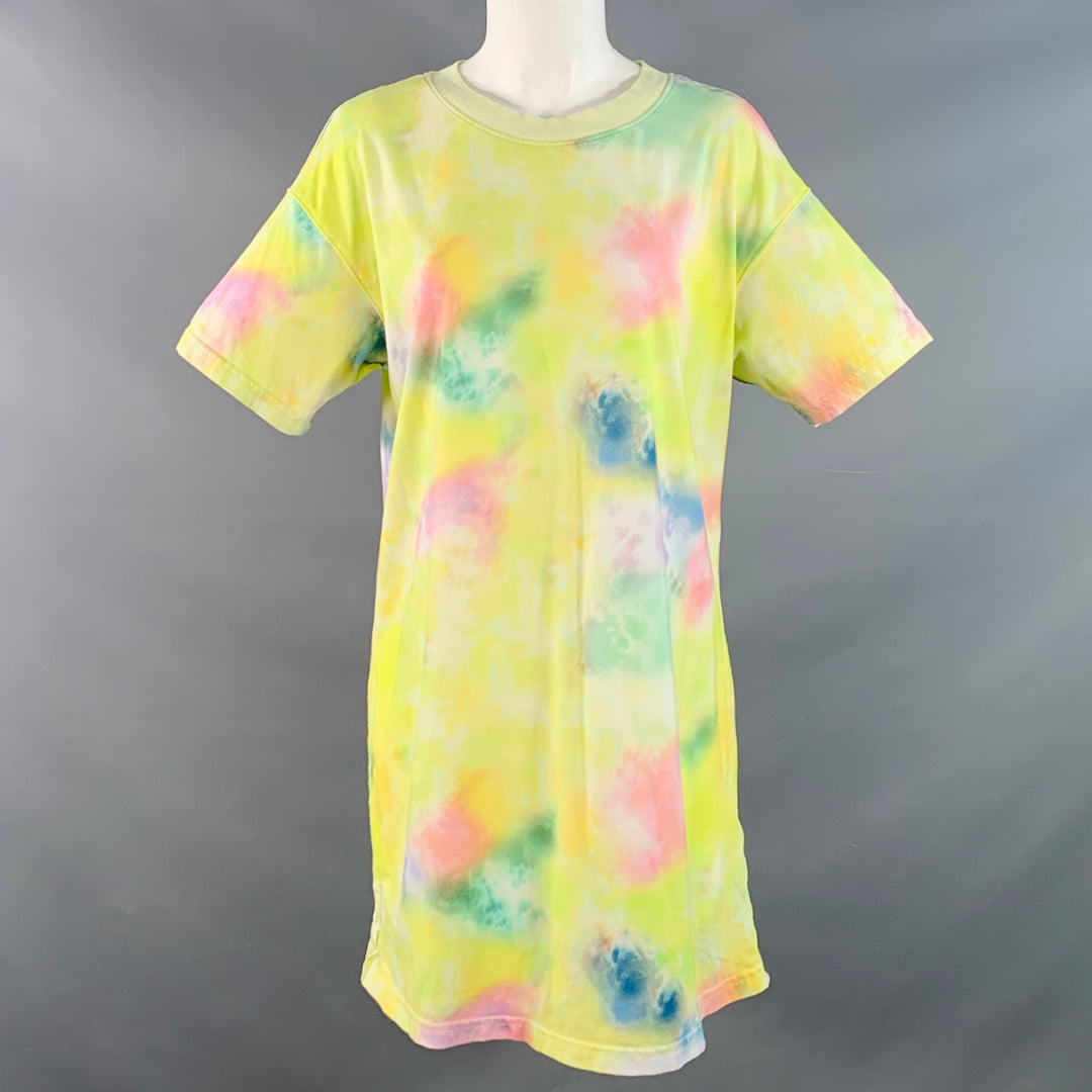ALICE + OLIVIA Size M Yellow Multi Color Cotton Tie Dye Oversized Crew Neck T-Shirt