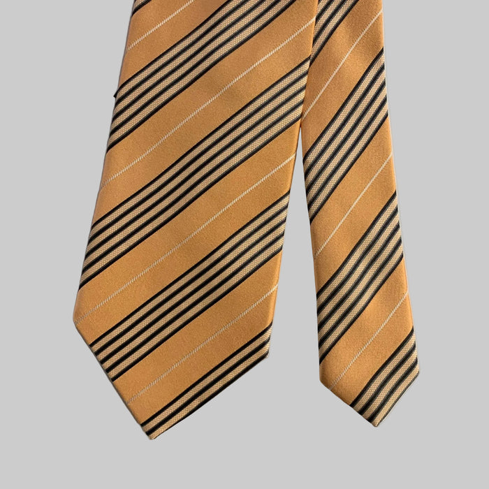 ERMENEGILDO ZEGNA  One Size Peach Black Diagonal Stripe Silk Tie