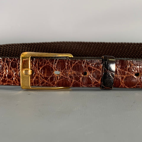 VINTAGE Brown Gold Woven Crocodile Belt