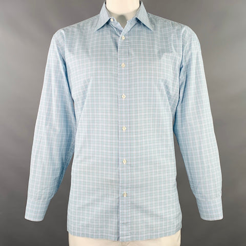 CHARVET Size L Blue Green Checkered Cotton Long Sleeve Shirt
