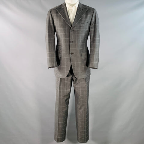POLO by RALPH LAUREN Size 40 Regular Grey White Checkered Virgin Wool 3 Piece Suit