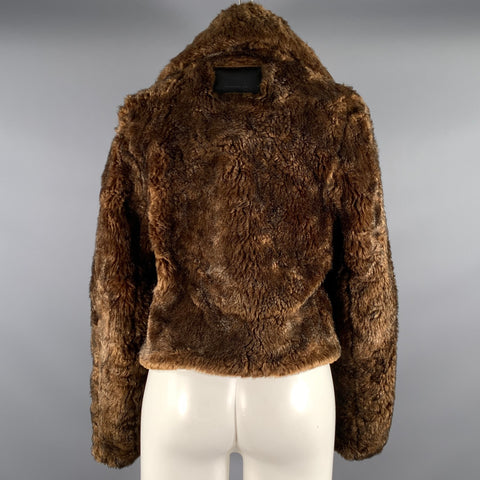PACO RABANNE Size XS Brown Acrylic Blend Faux Fur Notch Lapel Coat