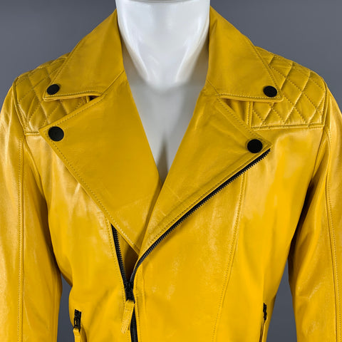 RON TOMSON Size 36 Yellow Leather Moto Racer Jacket