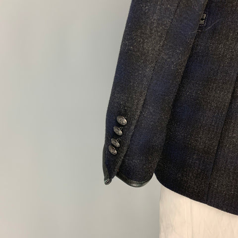 JOHN VARVATOS * U.S.A. Size L Charcoal Navy Plaid Wool Blend Coat