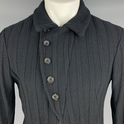 TRANSIT UOMO Size M Black Rib Knit Wool Blend Zip Up Cardigan
