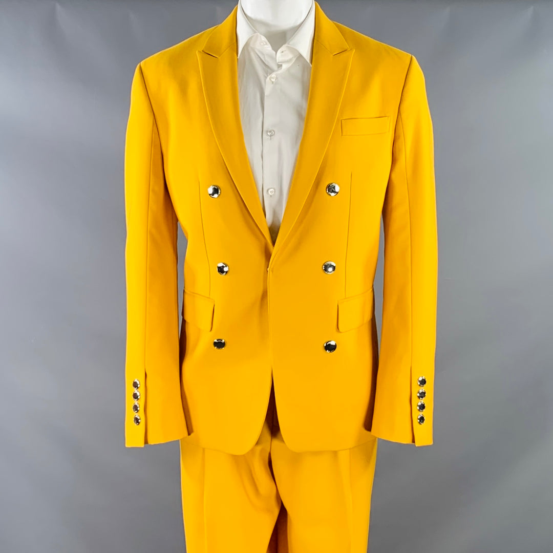 BURBERRY SS23 Size 40 Yellow Wool Double Breasted Peak Lapel Single Snap Suit