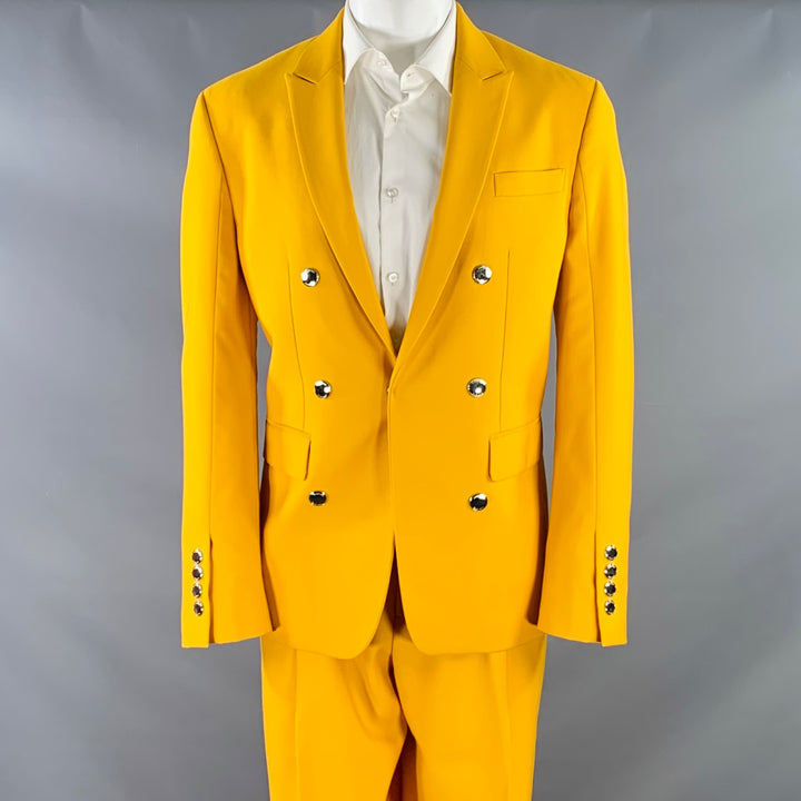 BURBERRY SS23 Size 40 Yellow Wool Double Breasted Peak Lapel Single Snap Suit