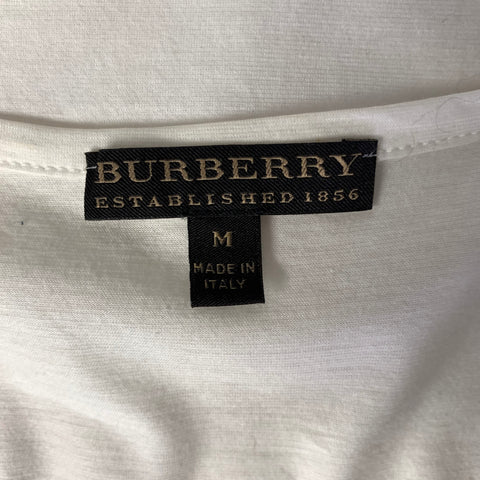 BURBERRY Size M White Ruffled Cotton Henley T shirt