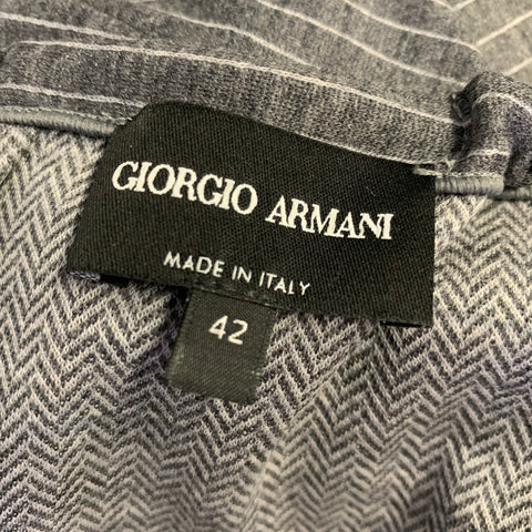 GIORGIO ARMANI Size 6 Grey White Wool Pinstripe Short Sleeve Mid-Calf Dress