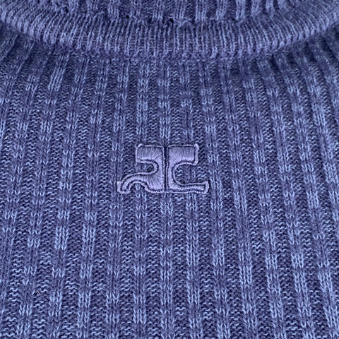 COURREGES Size 0 Blue Acrylic Rib Knit Mock Neck Pullover