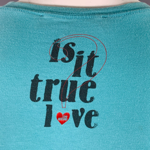 LOVE MOSCHINO Size L Grey Turquoise Graphic Cotton Blend T-shirt