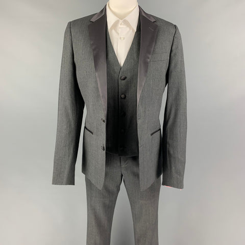 DOLCE & GABBANA Size 36 Grey Wool Silk Notch Lapel Tuxedo Suit