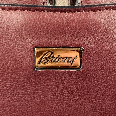 BRIONI Burgundy Leather Zip Up Overnight Bag