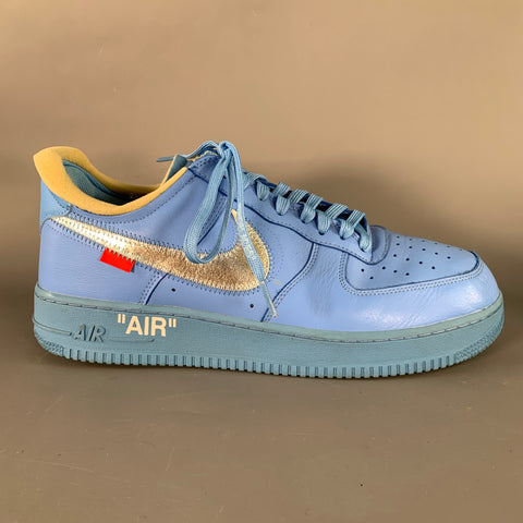 NIKE x OFF-WHITE Size 11 Air Force 1 '07 Virgil Blue Silver Logo Sneakers