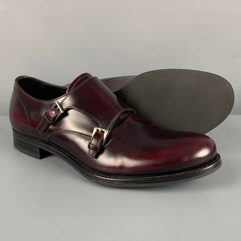PRADA Size 9.5 Burgundy Leather Double Monk Strap Loafers