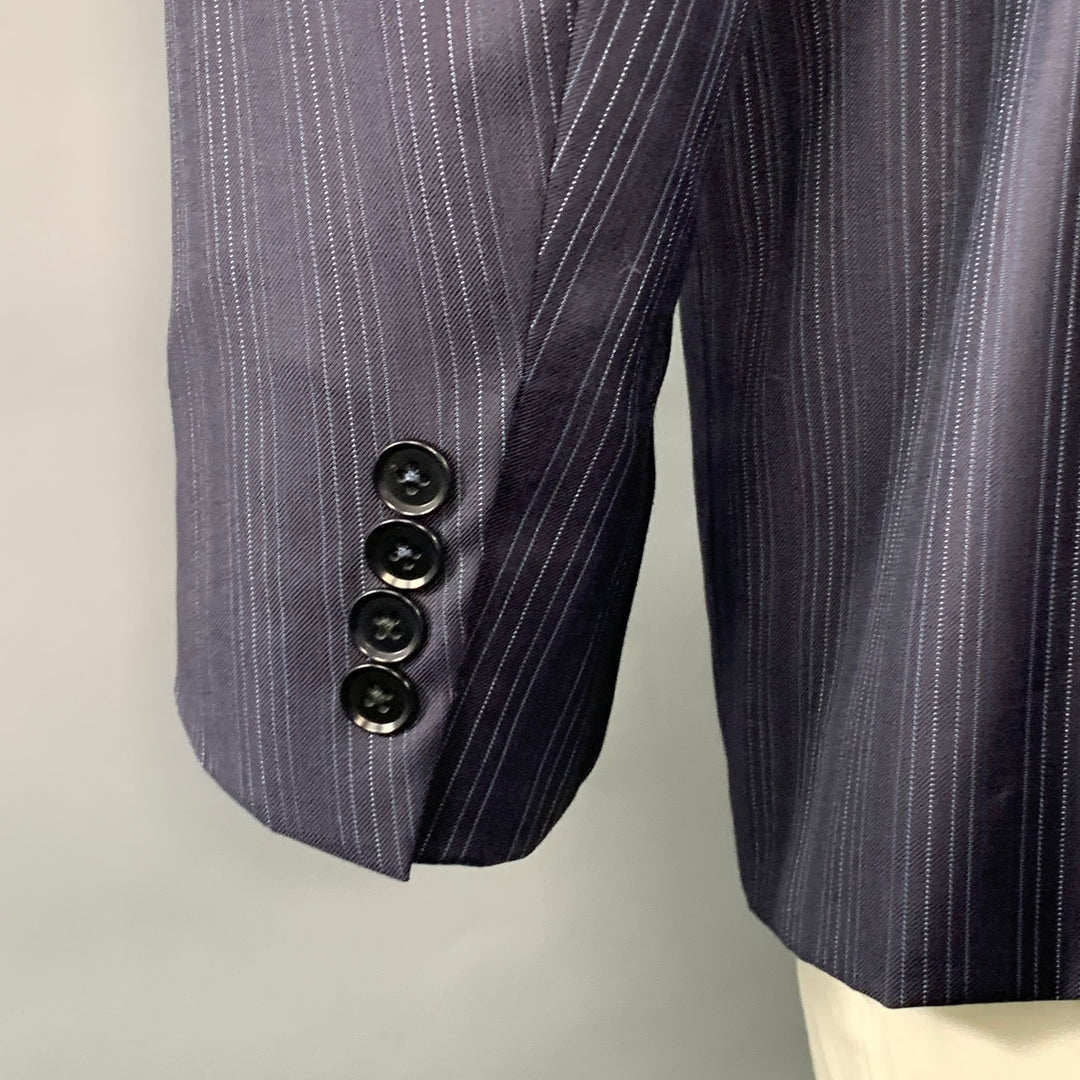 ISAIA Size 42 Regular Navy Blue White Stripe Wool Twill Sport Coat