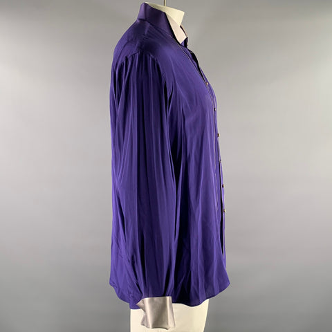 GERLIN Size XL Black Purple Alligator Print Pointed Collar Long Sleeve Shirt