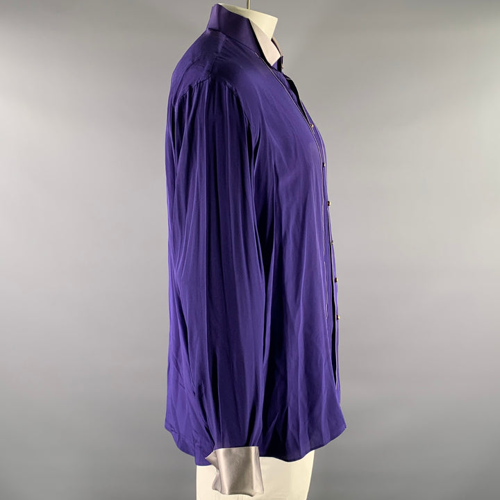 GERLIN Size XL Black Purple Alligator Print Pointed Collar Long Sleeve Shirt
