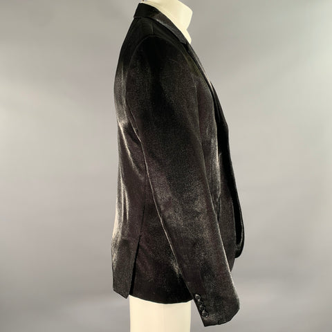 CALVIN KLEIN Size 40 Black Shimmer Viscose Blend Notch Lapel Sport Coat