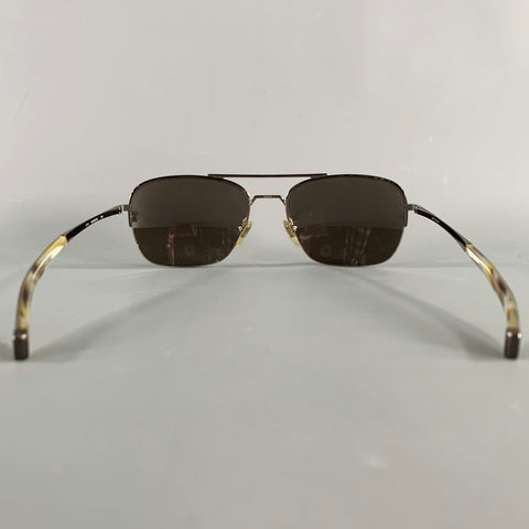 JOHN VARVATOS Silver Gunmetal Metal Aviator Sunglasses