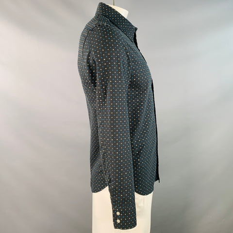 DIESEL Size L Black Silver Blue Embroidered Cross Cotton Slim Fit Long Sleeve Shirt