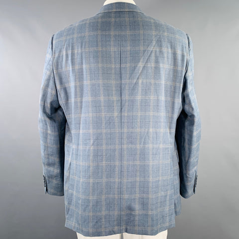 HICKEY FREEMAN Size 48 Regular Blue Grey Plaid Wool Sport Coat