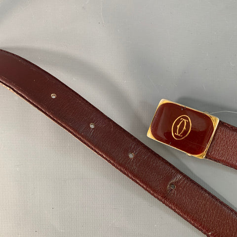 CARTIER Vintage Size 43 Burgundy Gold Logo Leather Skinny Belt