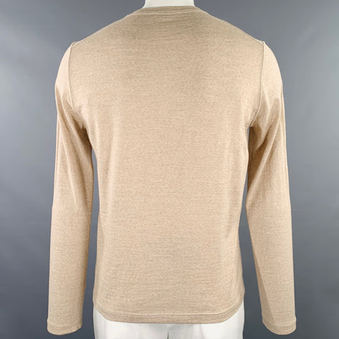 JIL SANDER Size L Heather Khaki Knit Cotton Crew Neck Pullover