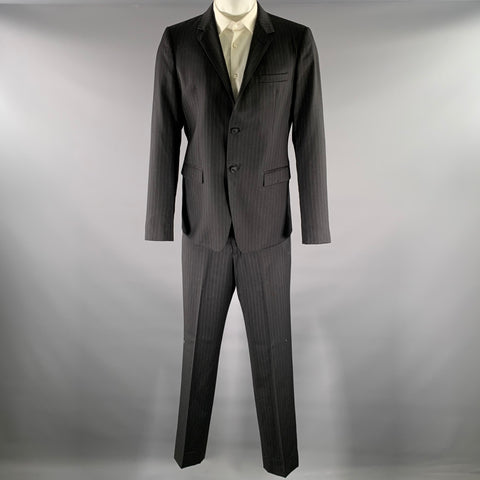EMPORIO ARMANI Size 42 Grey Charcoal Pinstripe Virgin Wool Notch Lapel Suit