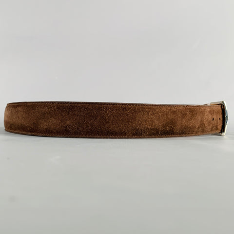 CANALI Size 34 Brown Silver Suede Belt