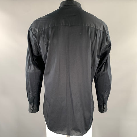 IKE BEHAR Size L Black Solid Cotton Pointed Collar Long Sleeve Shirt