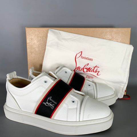 CHRISTIAN LOUBOUTIN Size 10 White Navy & Red Leather Low Top Sneakers