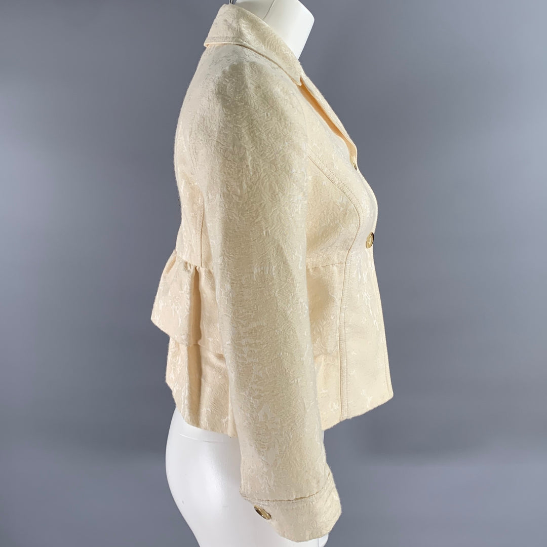 VALENTINO Size 4 Cream Cotton Blend Floral Jaquard Cropped Jacket