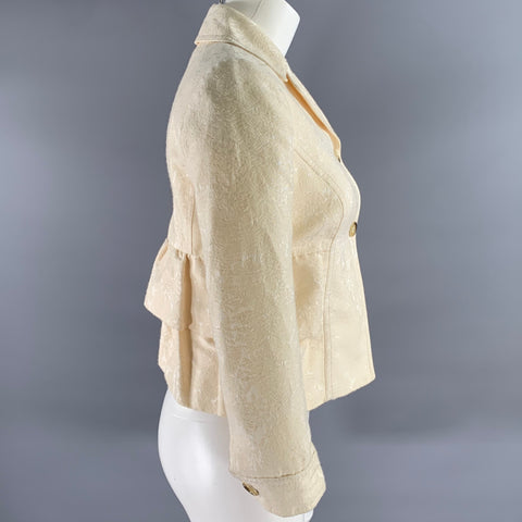 VALENTINO Size 4 Cream Cotton Blend Floral Jaquard Cropped Jacket