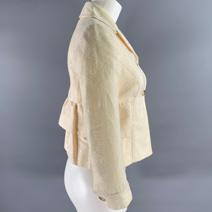 VALENTINO Size 4 Cream Cotton Blend Floral Jaquard Cropped Jacket