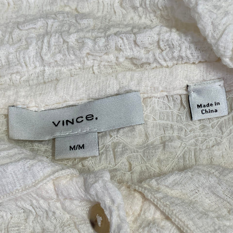 VINCE Size M Cream Cotton Blend Wrinkled Buttoned Casual Top