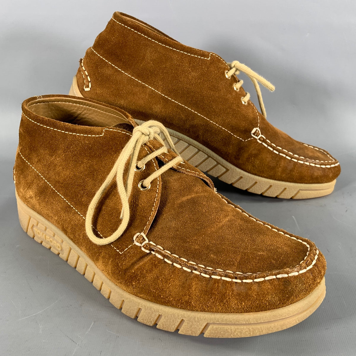 TOM FORD Size 11 Camel Khaki Contrast Stitch Suede Chukka  display picture 3