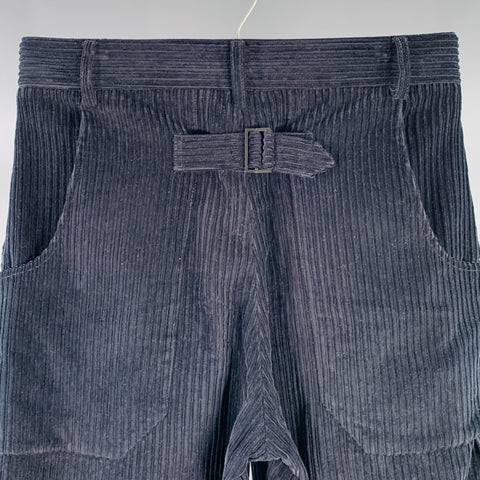 STUDIO NICHOLSON Size 34 Bridges Navy Corduroy Cotton Pleated Casual Pants